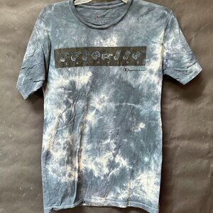 Champion Tie Dyed Cotton Tee Shirt Sign Language Black Tied Dyed Blue Size Small